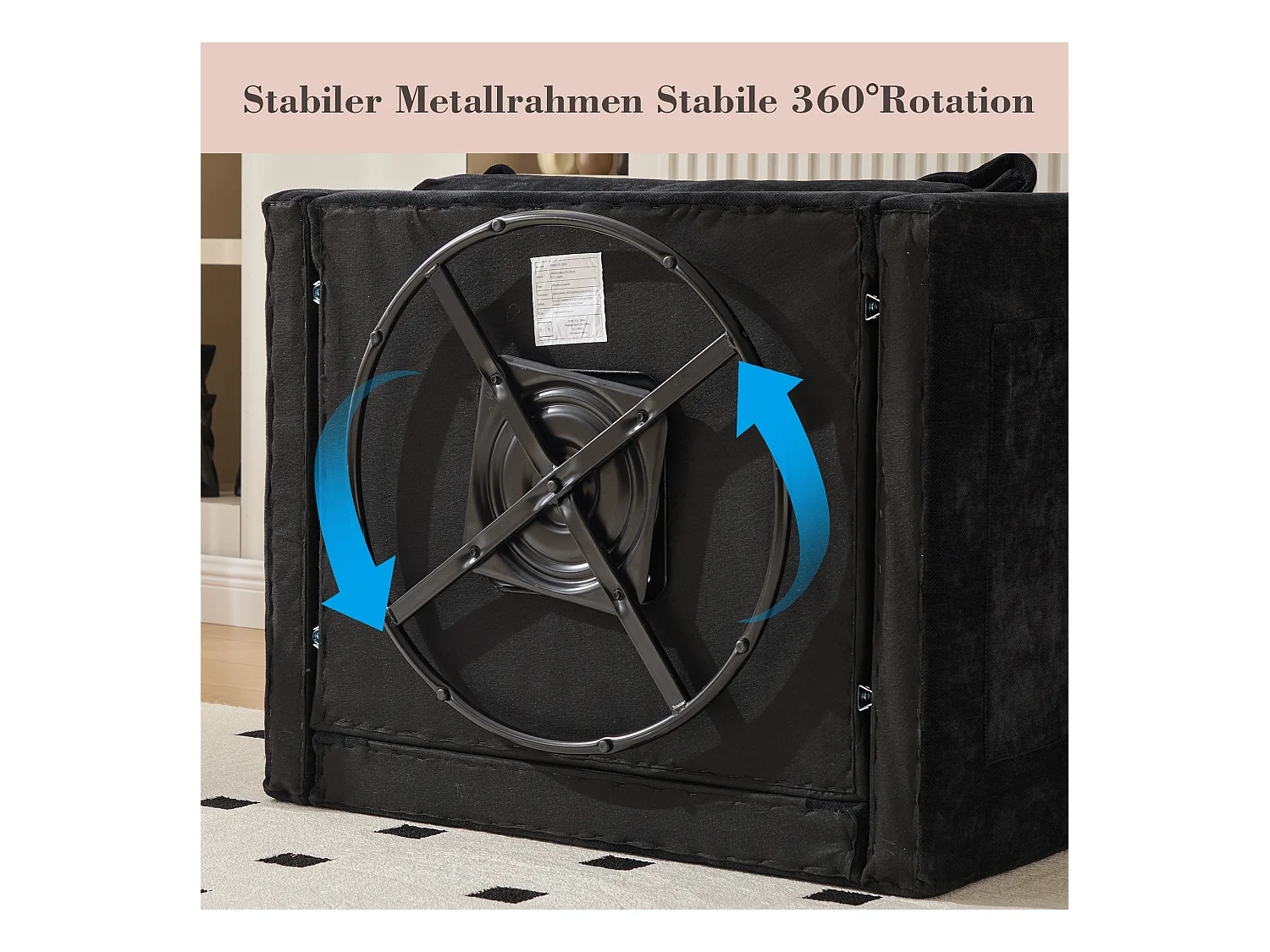 Fauteuil pivotant 360° noir – double couche d’assise, confort optimal et poche latérale – idéal pour salon, chambre et bureau