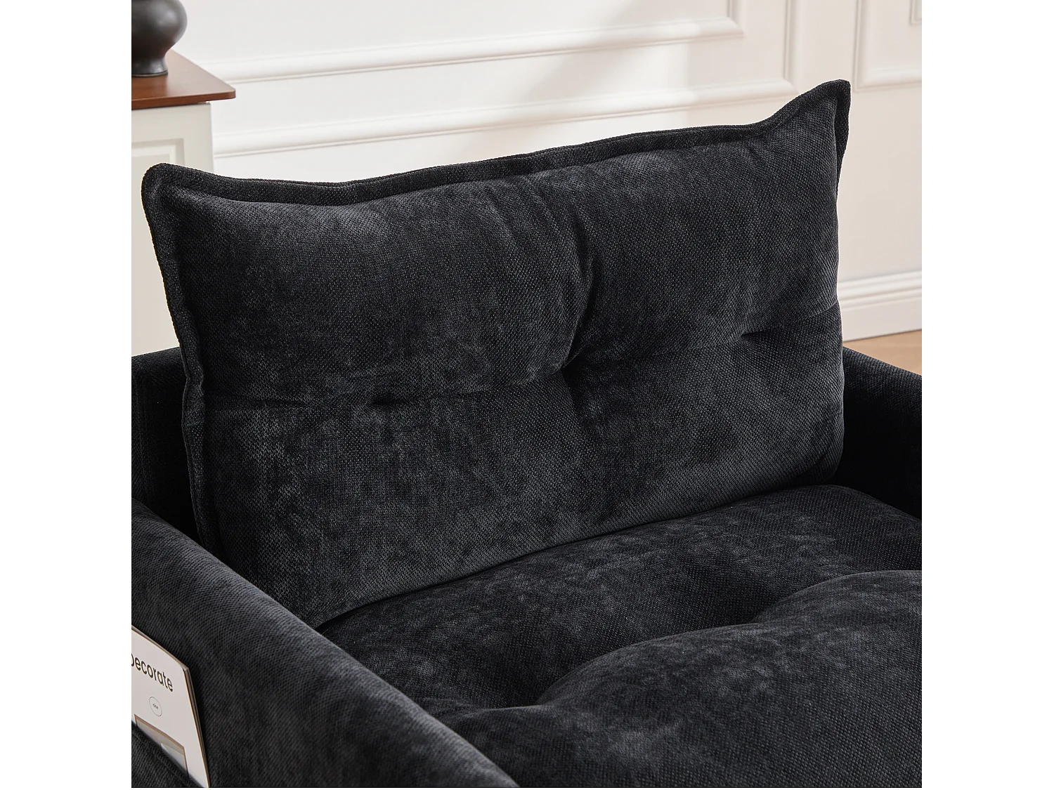 Fauteuil pivotant 360° noir – double couche d’assise, confort optimal et poche latérale – idéal pour salon, chambre et bureau