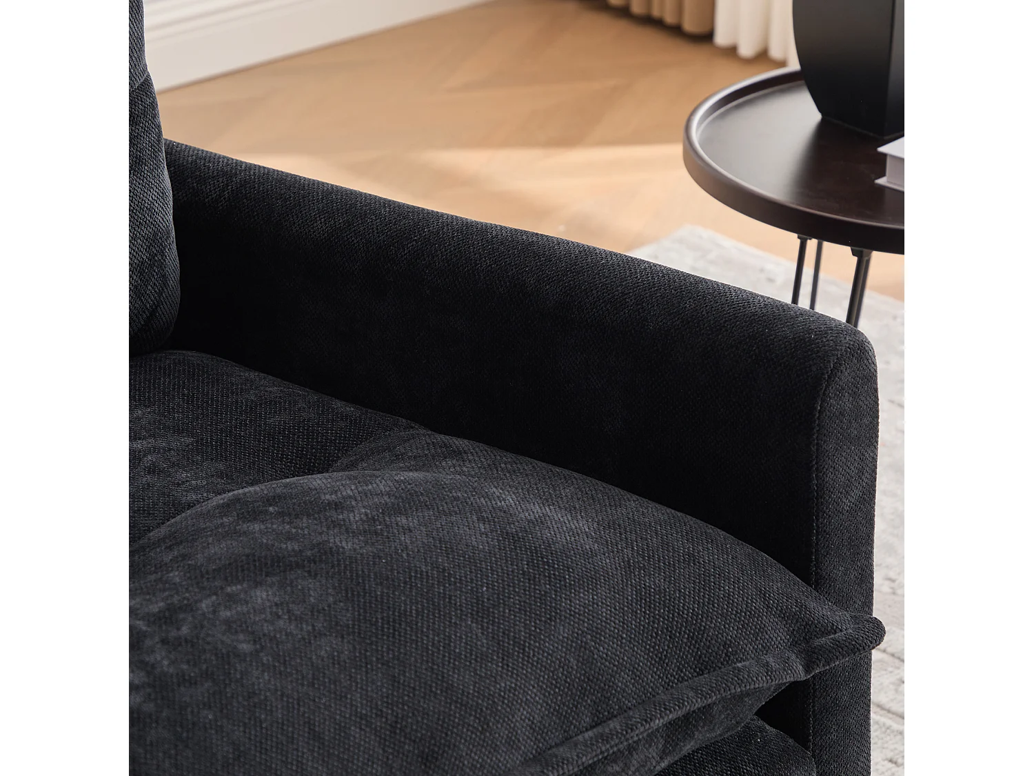 Fauteuil pivotant 360° noir – double couche d’assise, confort optimal et poche latérale – idéal pour salon, chambre et bureau