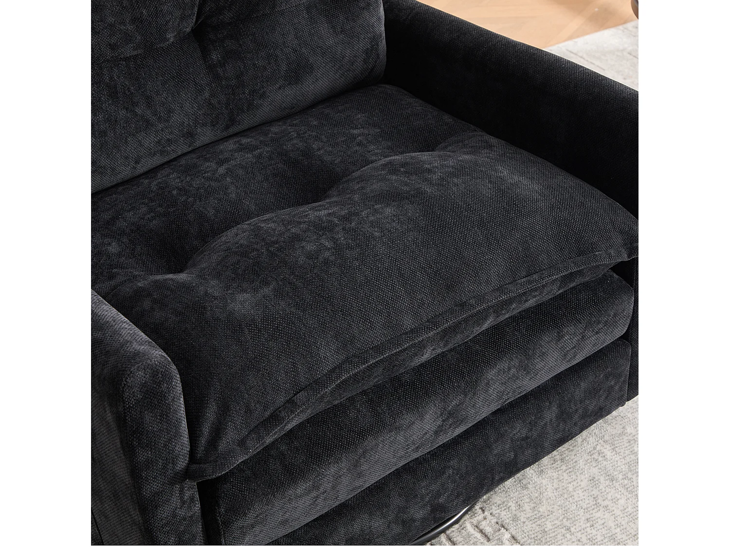 Fauteuil pivotant 360° noir – double couche d’assise, confort optimal et poche latérale – idéal pour salon, chambre et bureau