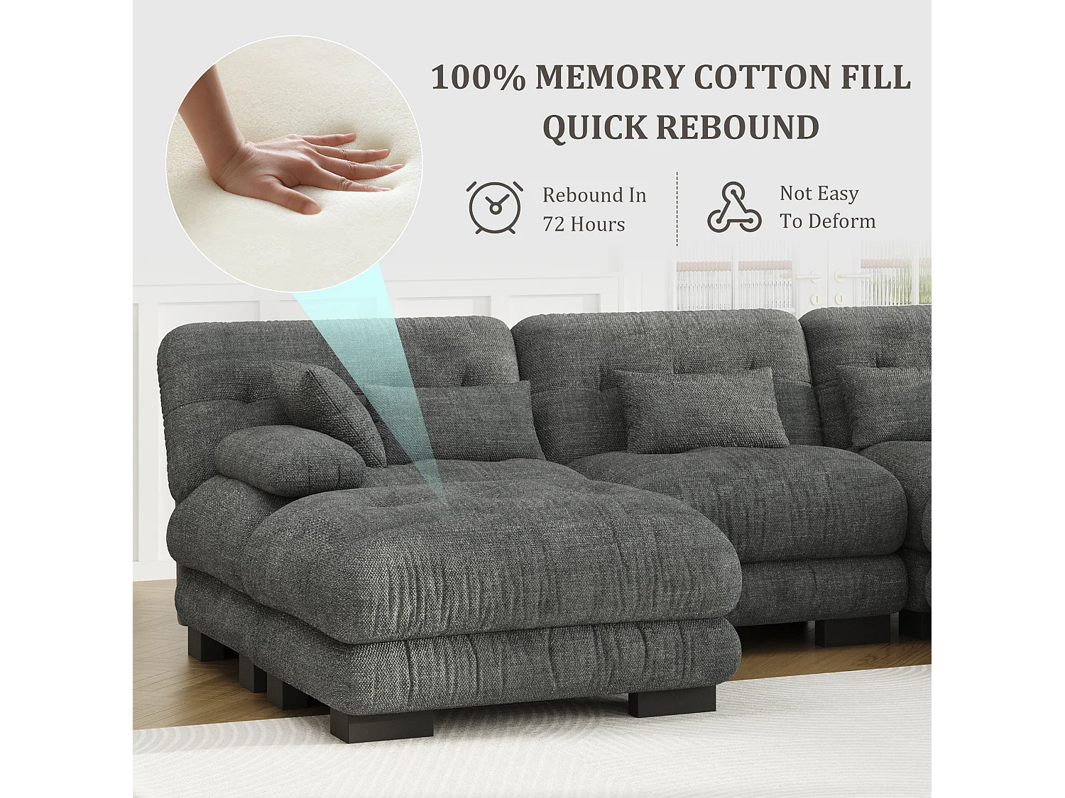 Canapé 5 Places en Velours Gris - canapé d'angle modulable - 300 x 143 x 80 cm - Confort et Douceur Absolus pour Votre Salon