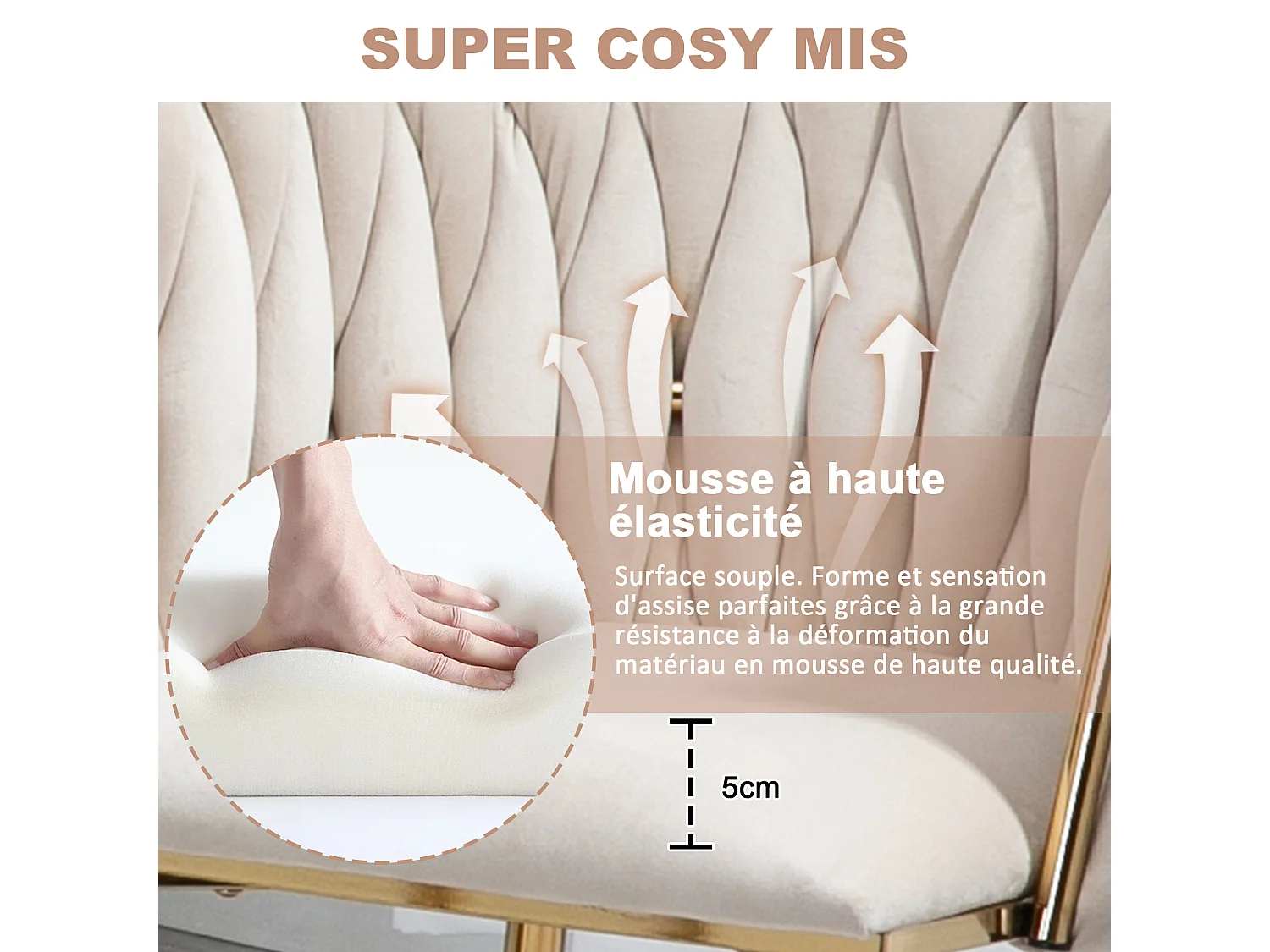 Eetkamerstoel / fauteuil van fluweel - set van 2 - frame van goudkleurig metaal, beige