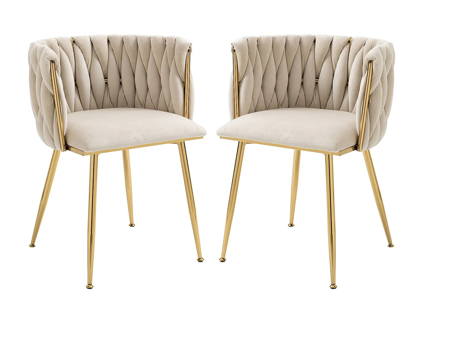 Eetkamerstoel / fauteuil van fluweel - set van 2 - frame van goudkleurig metaal, beige