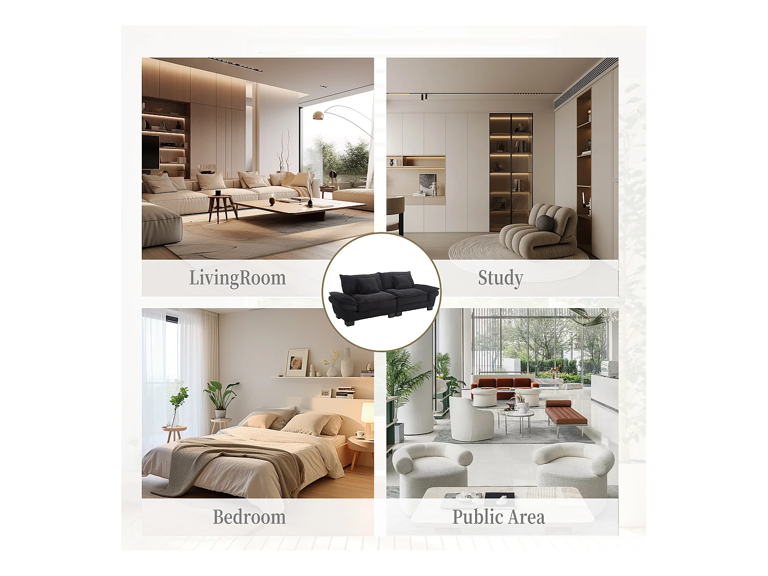 Canapé 2 places en velours noir – dossier inclinable et convertible en lit - 2 coussins inclus - idéal pour salon ou bureau