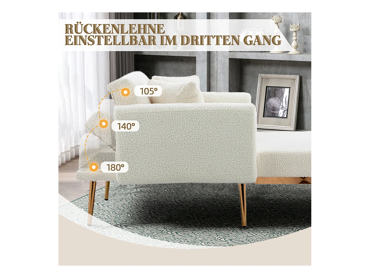 Canapé Convertible 2 Places en Velours côtelé Blanc - Canapé Modern avec 2 Coussins - Dossier réglable - 165x90x77cm