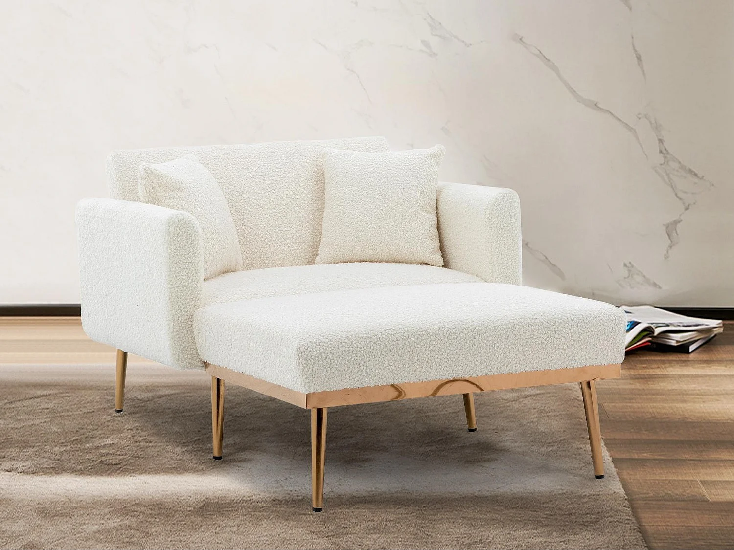 Canapé Convertible 2 Places en Velours côtelé Blanc - Canapé Modern avec 2 Coussins - Dossier réglable - 165x90x77cm