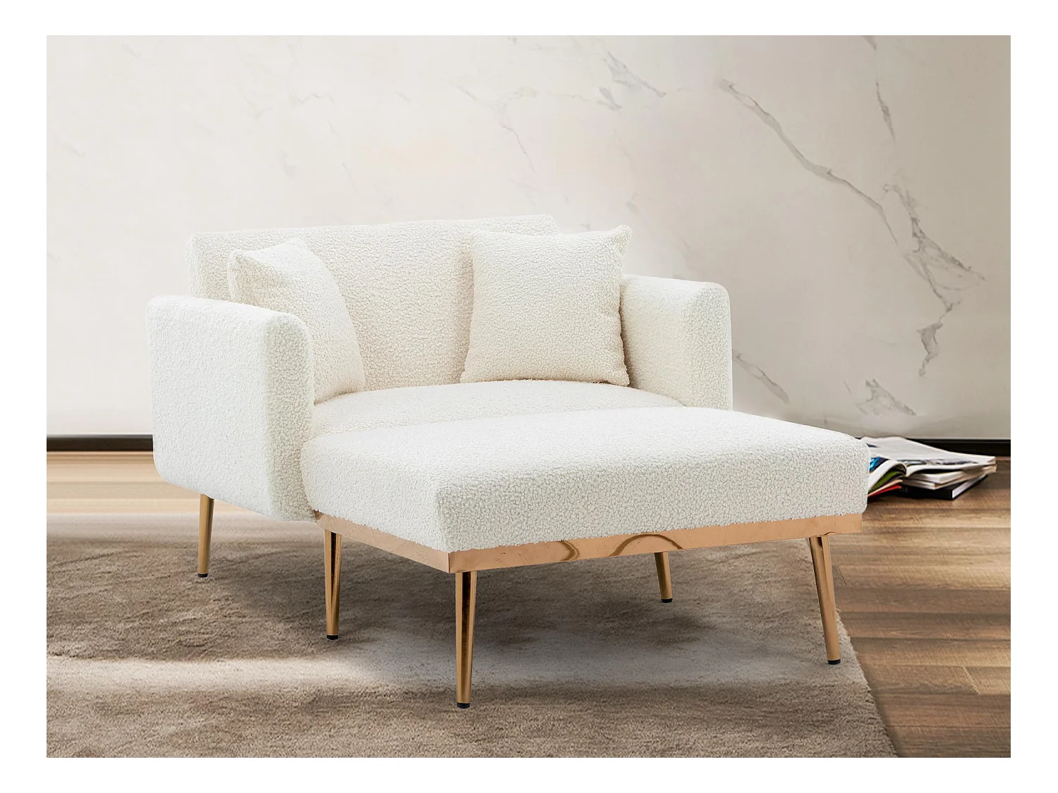 Canapé Convertible 2 Places en Velours côtelé Blanc - Canapé Modern avec 2 Coussins - Dossier réglable - 165x90x77cm