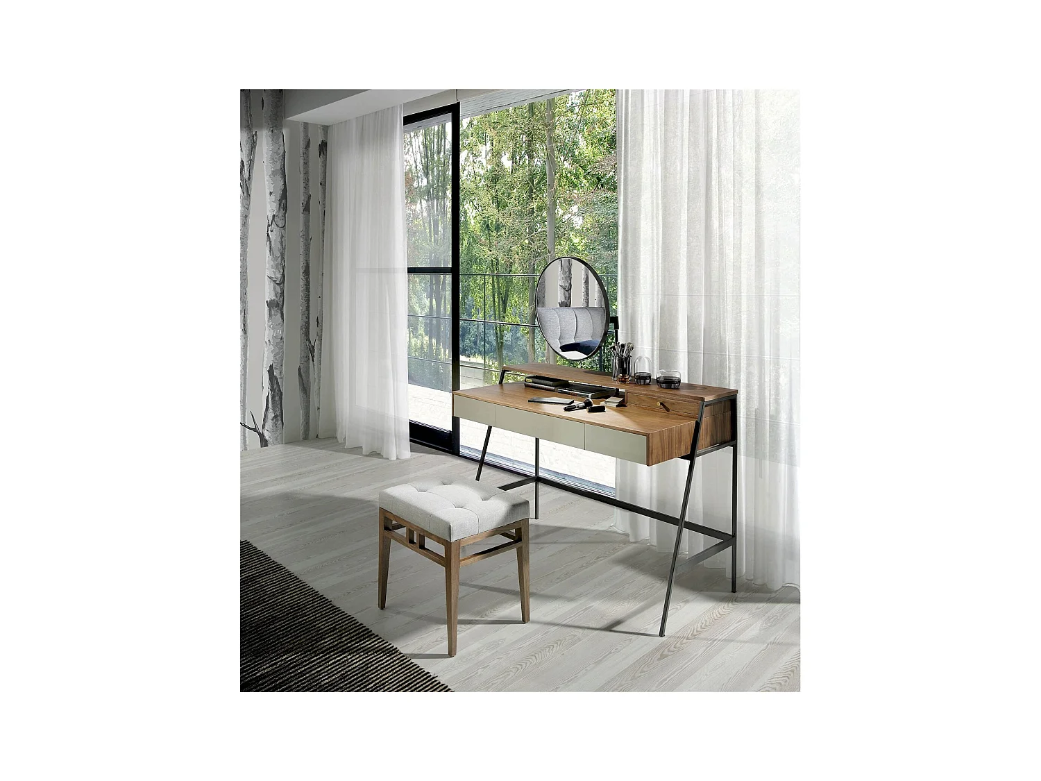 Banc rembourré structure bois