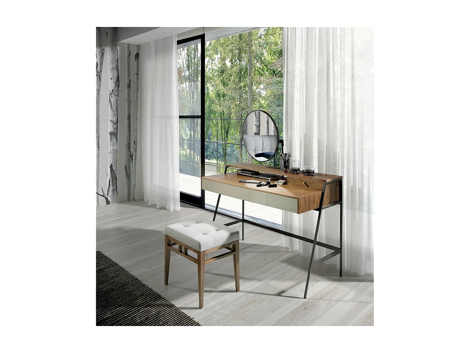 Banc rembourré structure bois