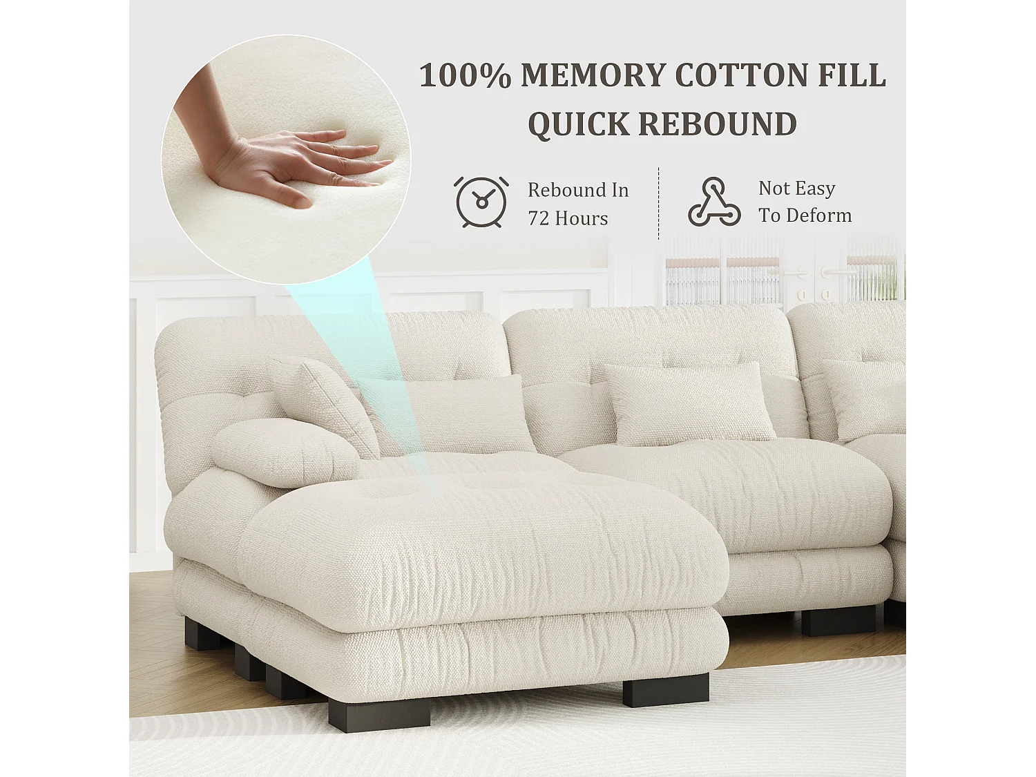 Canapé 5 Places en Velours Beige - canapé d'angle modulable - 300 x 143 x 80 cm - Confort et Douceur Absolus pour Votre Salon