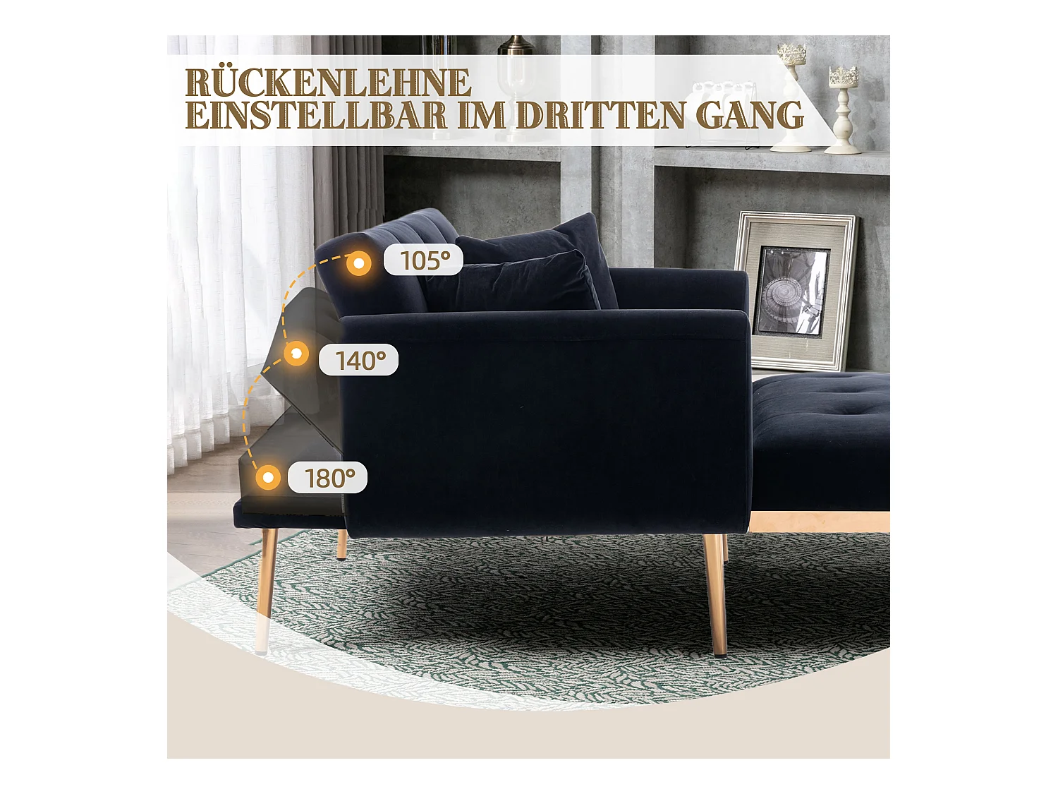 Canapé Convertible 2 Places en Velours côtelé Noir - Canapé Modern avec 2 Coussins - Dossier réglable - 165x90x77cm