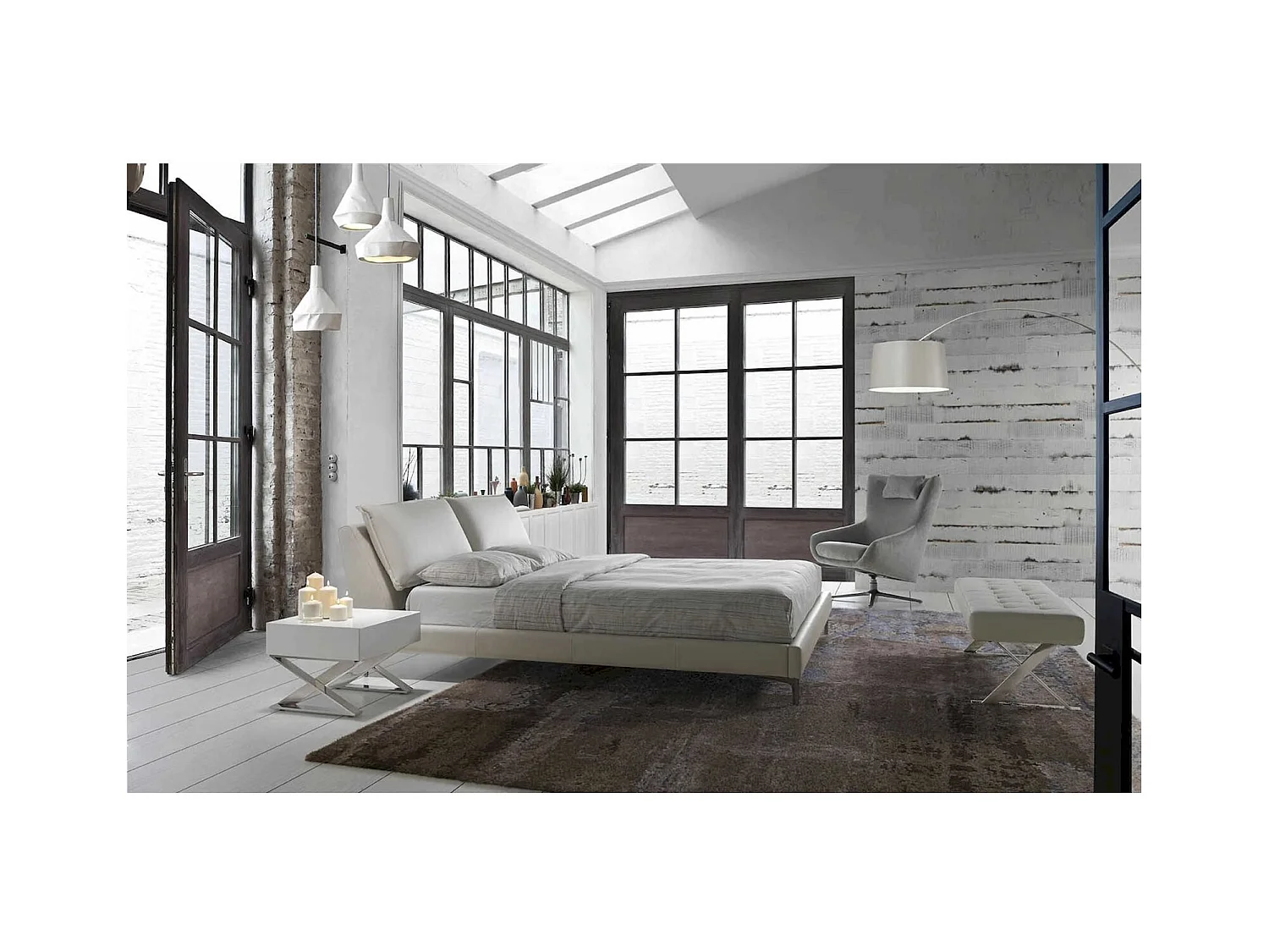 Banc rembourré structure acier inoxydable