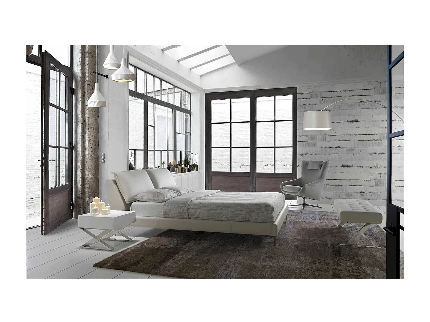 Banc rembourré structure acier inoxydable