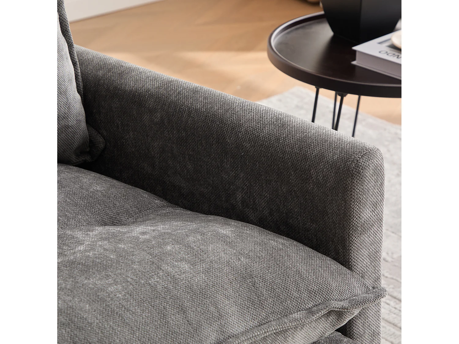 Fauteuil pivotant 360° gris – double couche d’assise, confort optimal et poche latérale – idéal pour salon, chambre et bureau