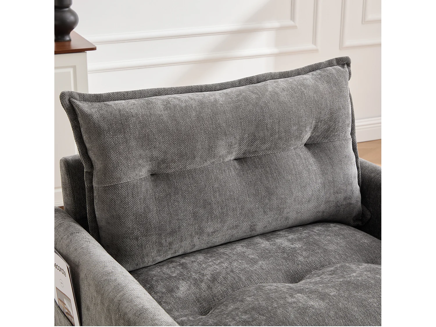 Fauteuil pivotant 360° gris – double couche d’assise, confort optimal et poche latérale – idéal pour salon, chambre et bureau