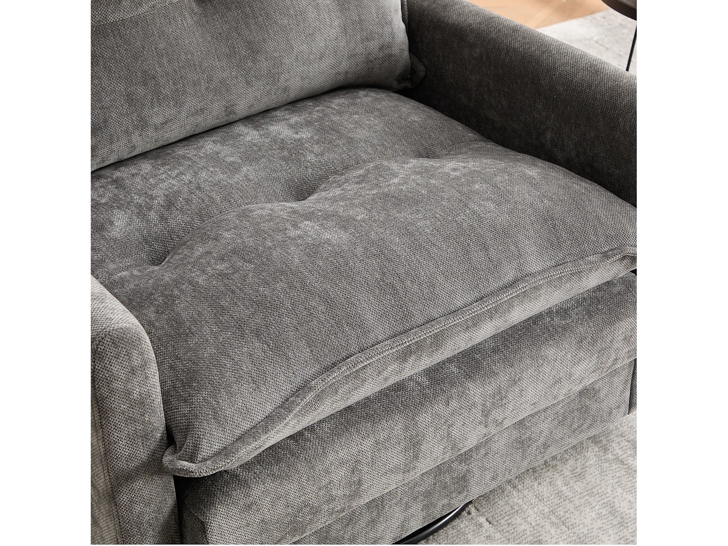 Fauteuil pivotant 360° gris – double couche d’assise, confort optimal et poche latérale – idéal pour salon, chambre et bureau