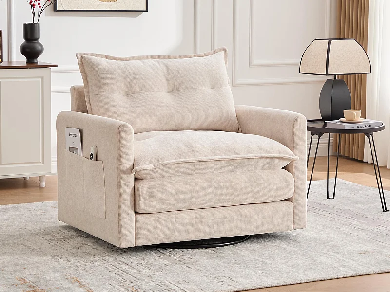 XXL lounge draaistoel (92x74x67 cm) - 360° draaibaar - Zijvak - Draagvermogen 300 kg