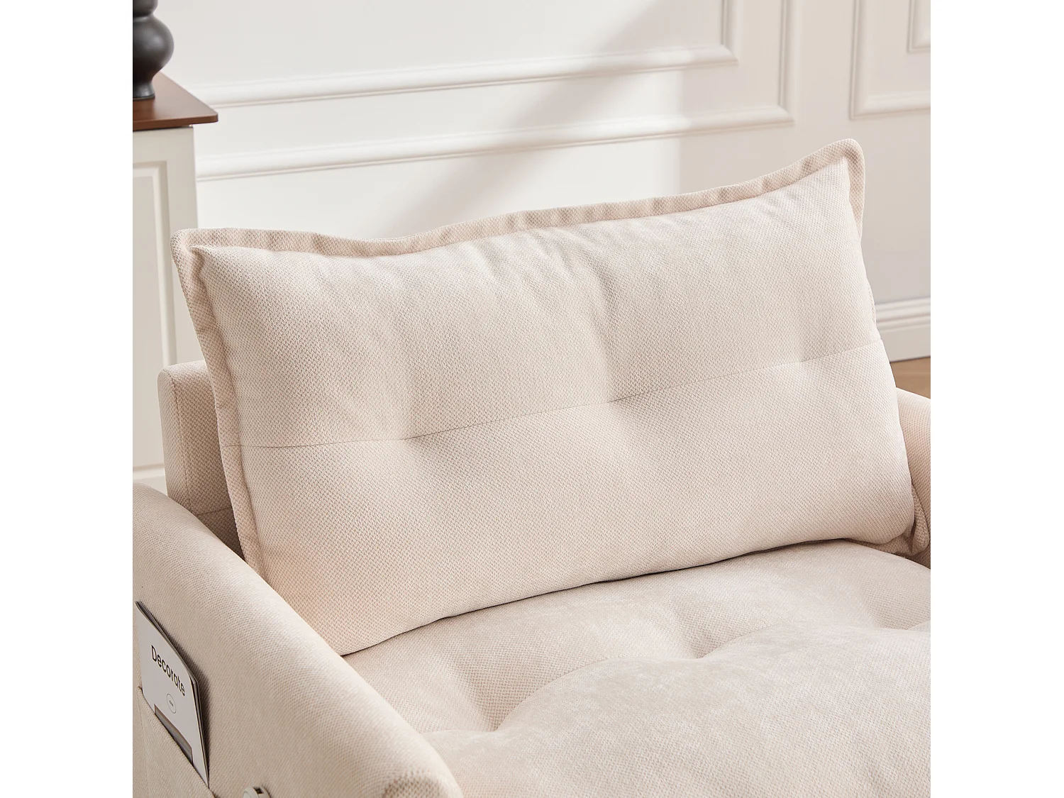 Fauteuil pivotant 360° beige – double couche d’assise, confort optimal et poche latérale – idéal pour salon, chambre et bureau