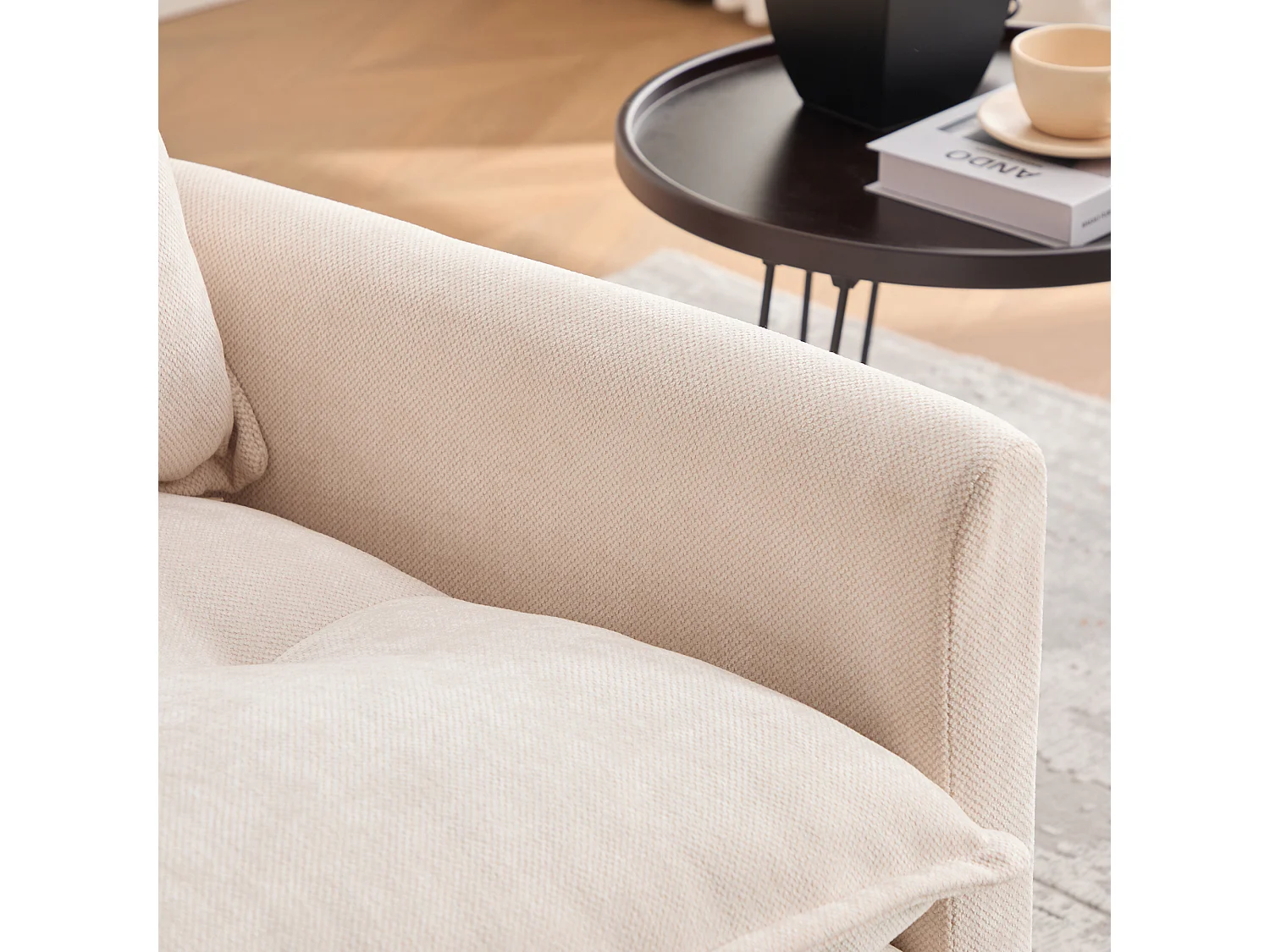 Fauteuil pivotant 360° beige – double couche d’assise, confort optimal et poche latérale – idéal pour salon, chambre et bureau