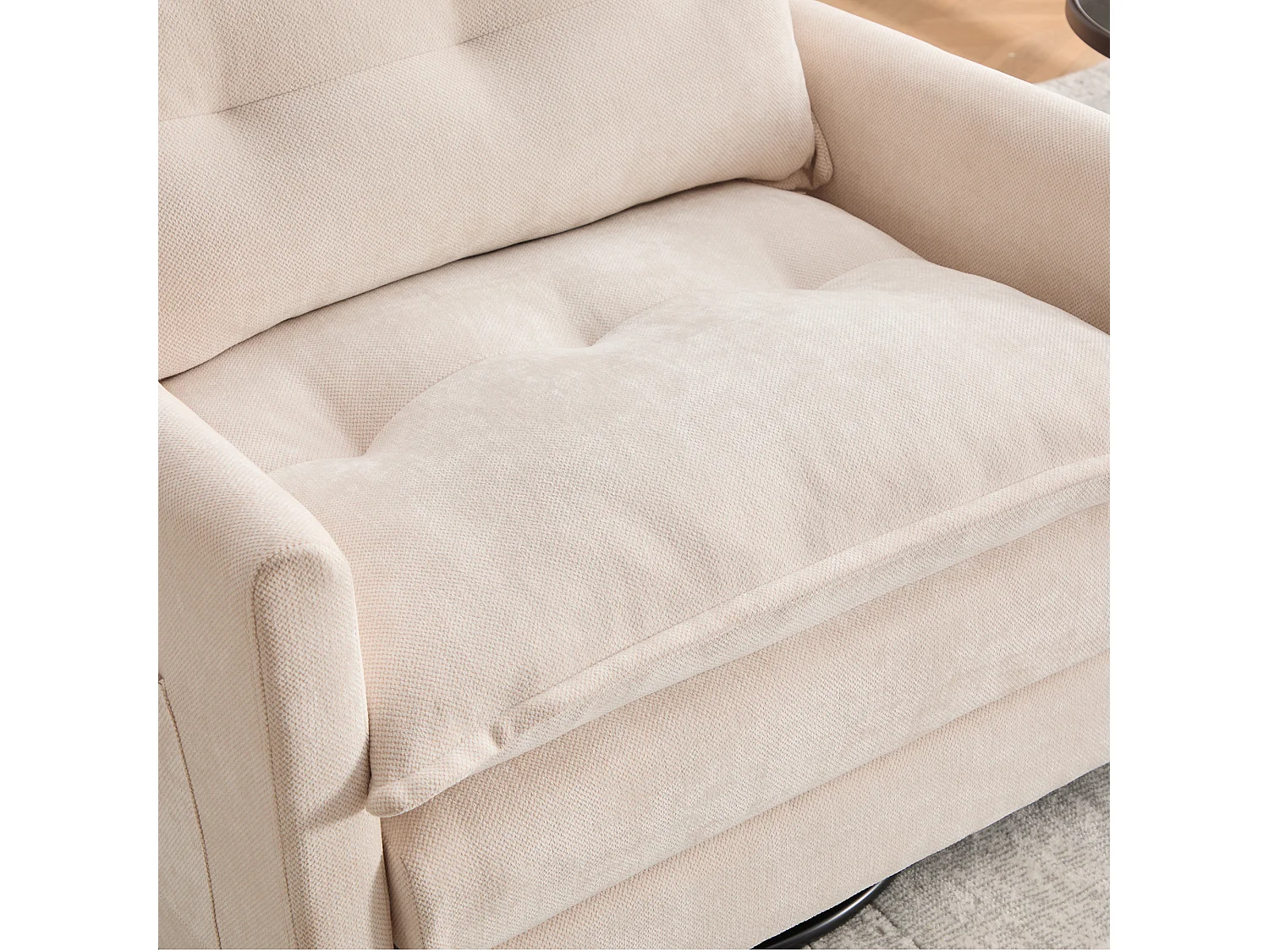 Fauteuil pivotant 360° beige – double couche d’assise, confort optimal et poche latérale – idéal pour salon, chambre et bureau