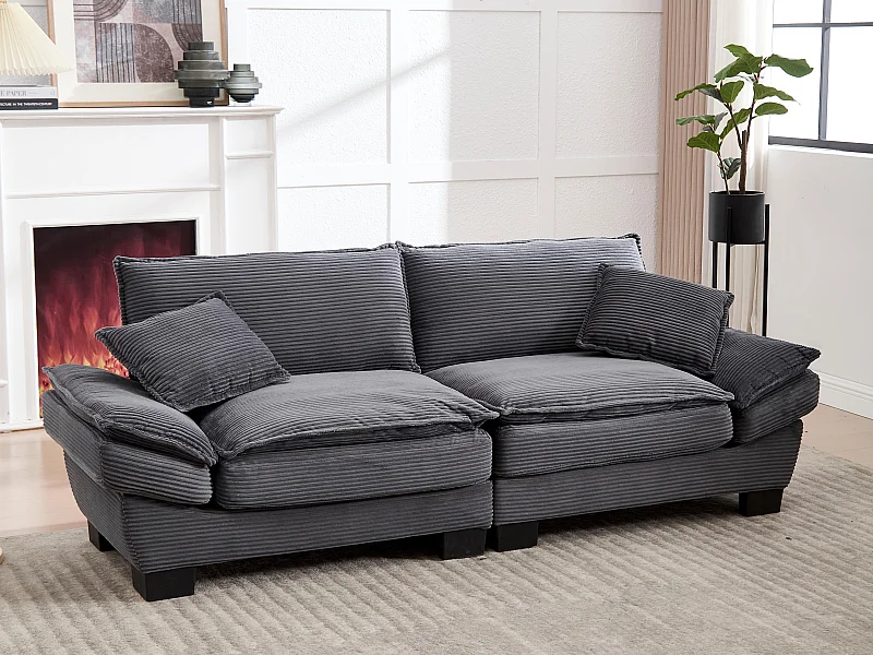 2-zits relaxbank (224x81x81 cm) - Diep met dubbele vulling - Geribbeld fluweel - Schuine armleuningen (slaapfunctie)