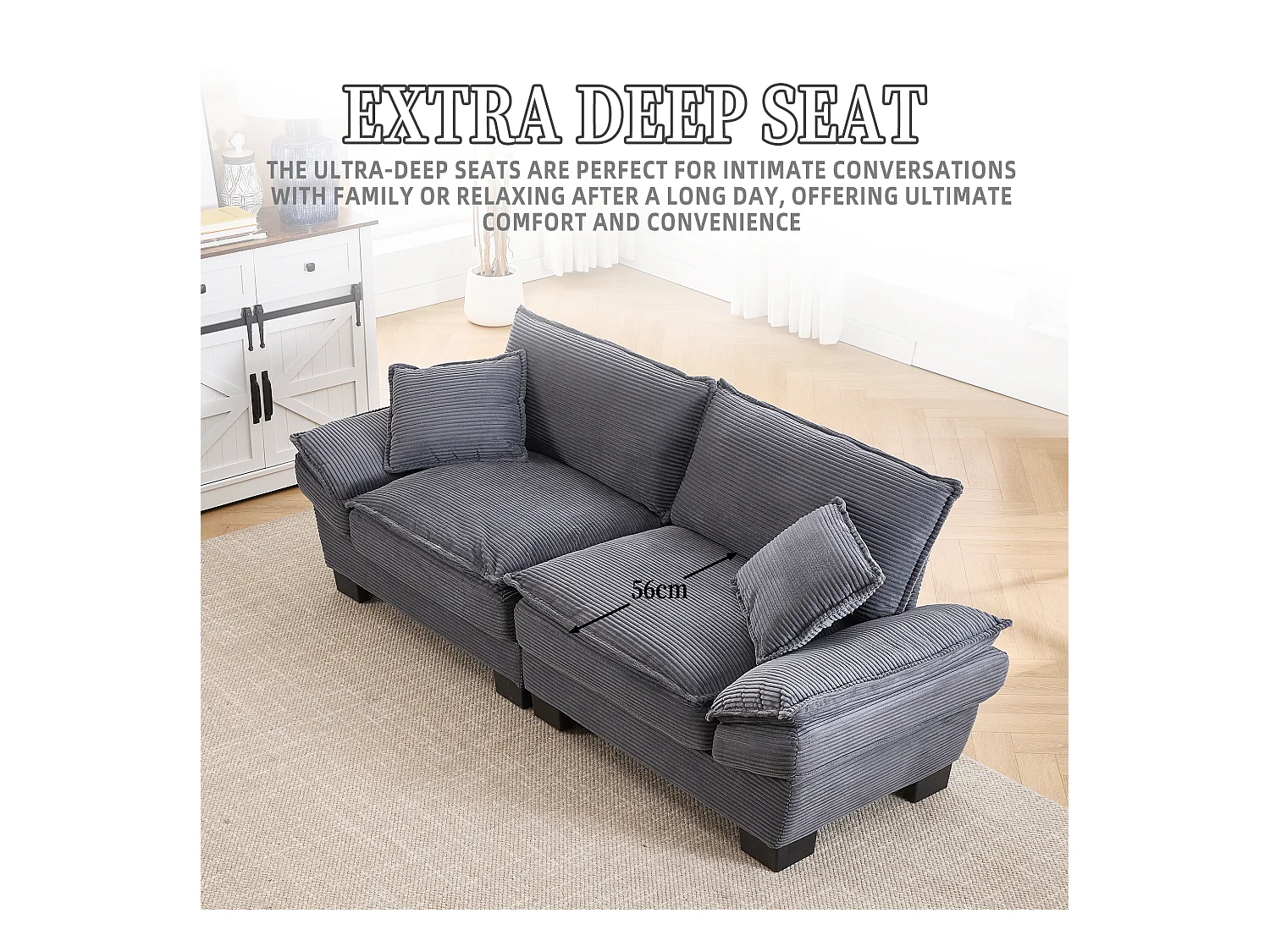 Canapé 2 places en velours gris anthracite – dossier inclinable et convertible en lit - 2 coussins inclus - idéal pour salon ou bureau