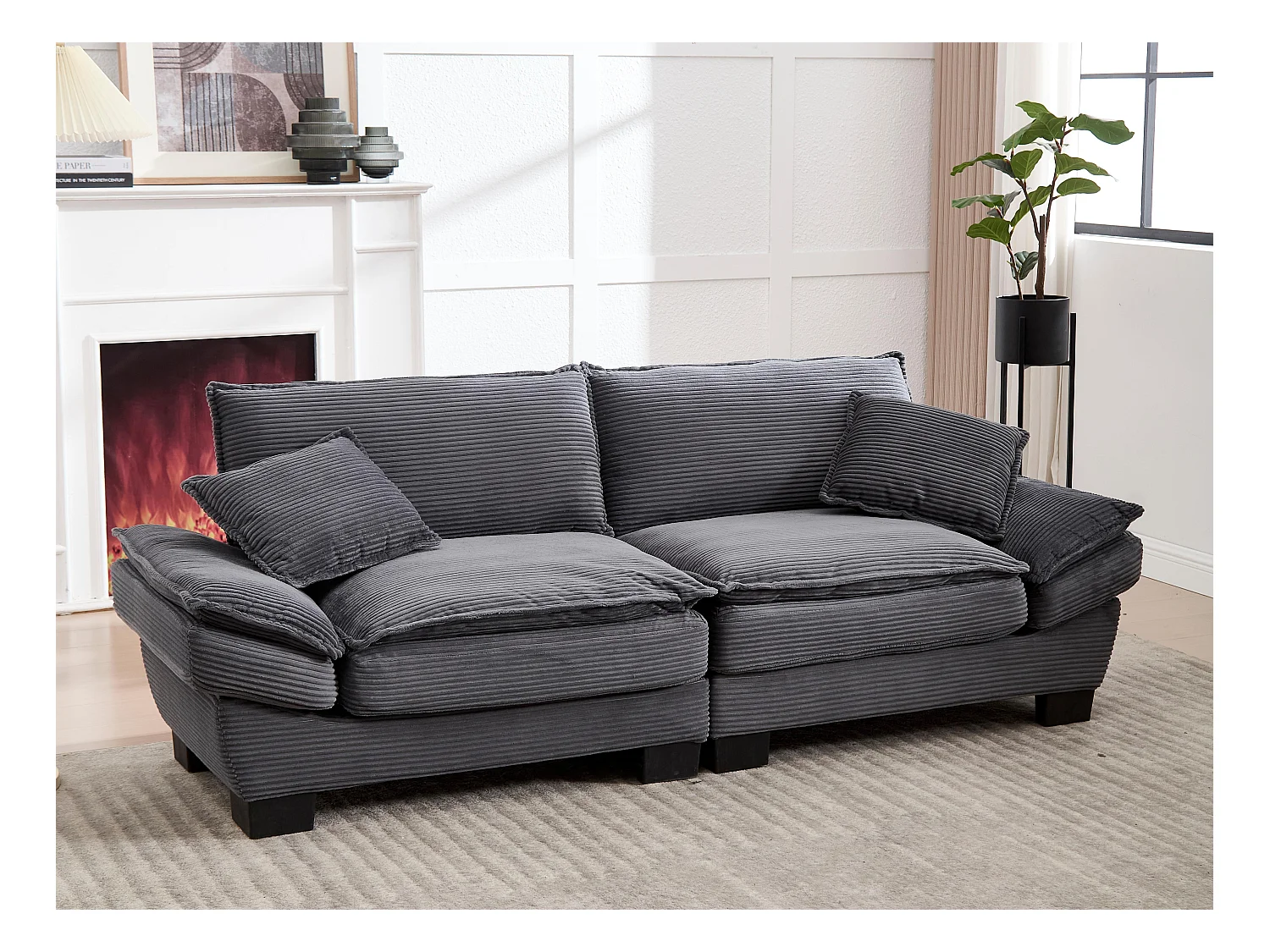 Canapé 2 places en velours gris anthracite – dossier inclinable et convertible en lit - 2 coussins inclus - idéal pour salon ou bureau