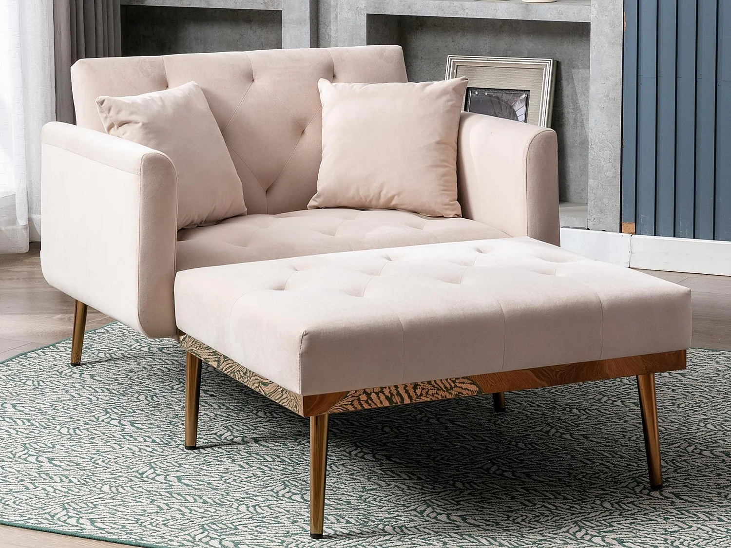 Canapé Convertible 2 Places en Velours côtelé Beige - Canapé Modern avec 2 Coussins - Dossier réglable - 165x90x77cm