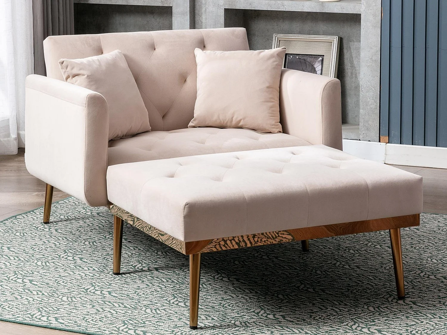 Canapé Convertible 2 Places en Velours côtelé Beige - Canapé Modern avec 2 Coussins - Dossier réglable - 165x90x77cm