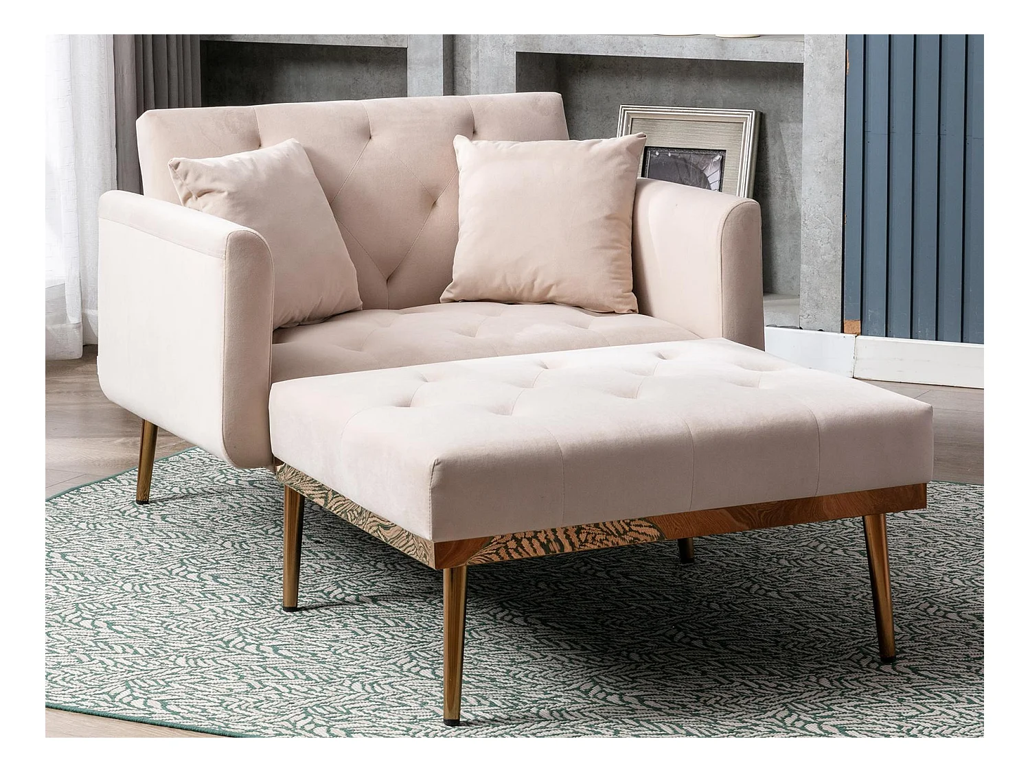 Canapé Convertible 2 Places en Velours côtelé Beige - Canapé Modern avec 2 Coussins - Dossier réglable - 165x90x77cm