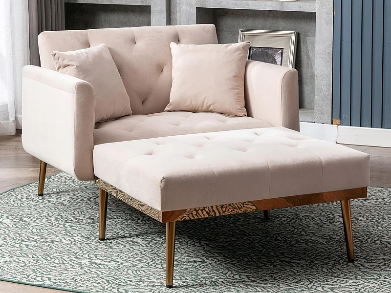 Slaapbank omvormbaar tot teddybeer - Gouden metalen poten - Chaise longue-functie