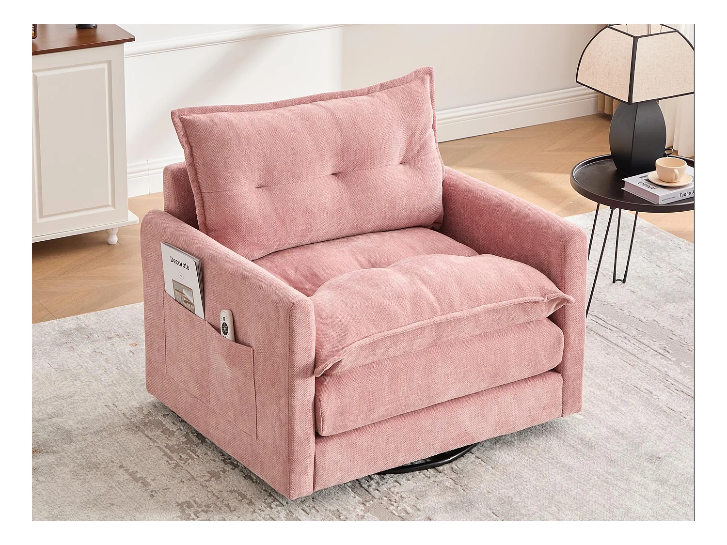 Fauteuil pivotant 360° robe – double couche d’assise, confort optimal et poche latérale – idéal pour salon, chambre et bureau