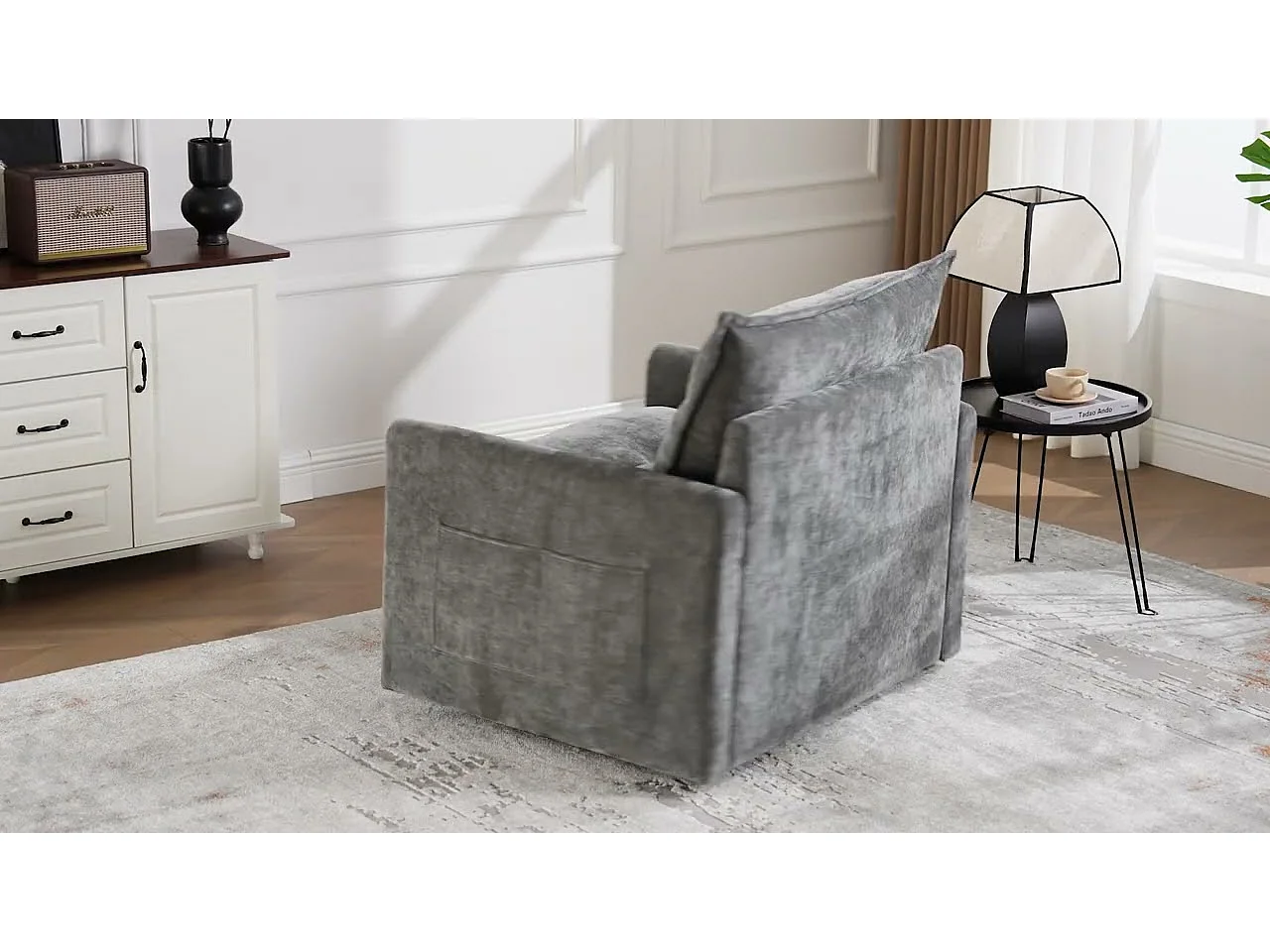 Fauteuil pivotant 360° robe – double couche d’assise, confort optimal et poche latérale – idéal pour salon, chambre et bureau
