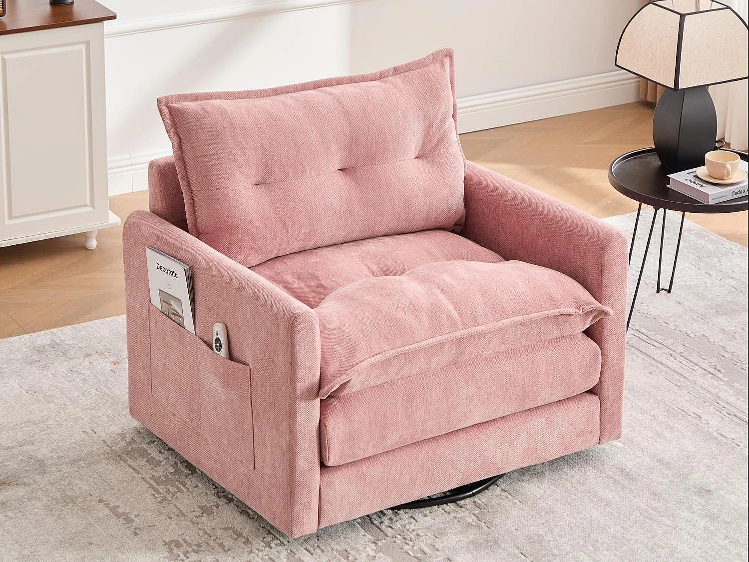 Fauteuil pivotant 360° robe – double couche d’assise, confort optimal et poche latérale – idéal pour salon, chambre et bureau