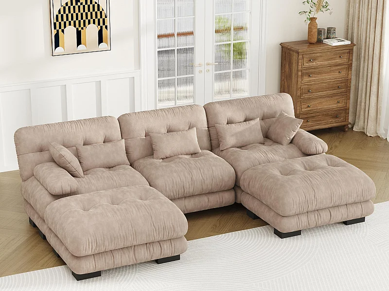 Modulaire U-vormige bank (300x80x143 cm) - Lounge-opstelling met kussens - Omvormbare schuimstructuur