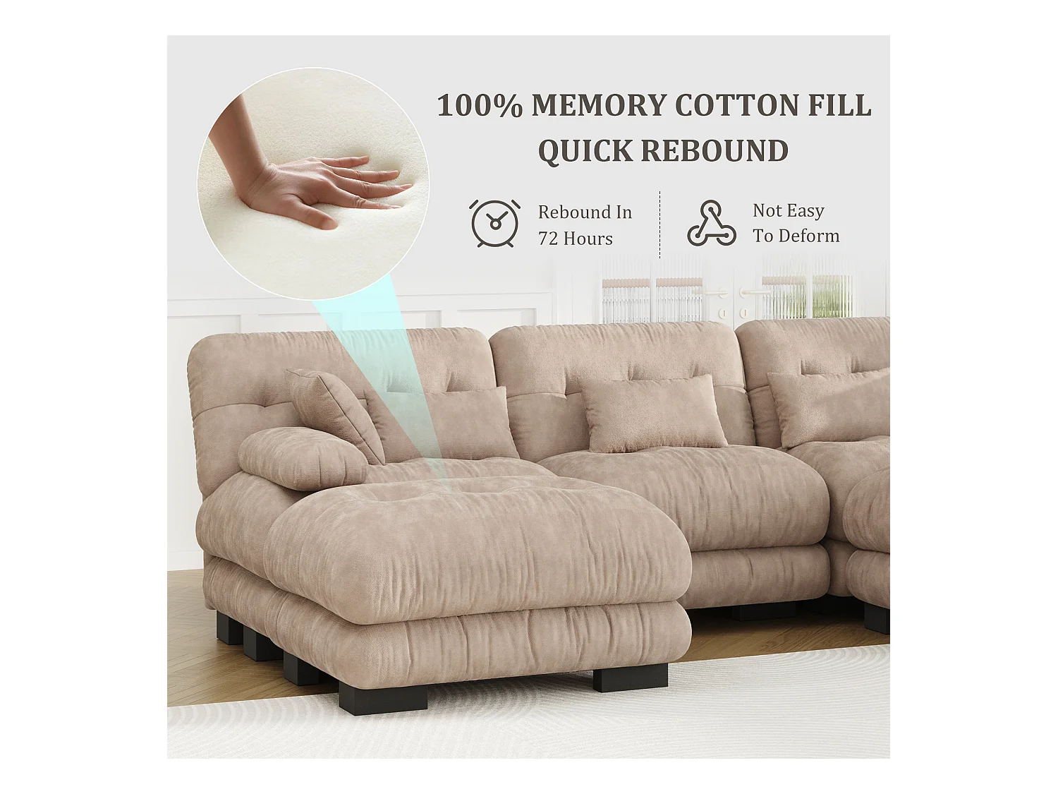 Canapé 5 Places en Velours - canapé d'angle modulable - Kaki  - 300 x 143 x 80 cm - Confort et Douceur Absolus pour Votre Salon