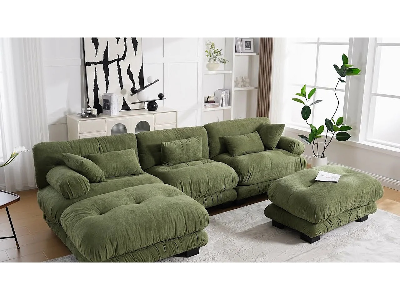 Modulaire U-vormige bank (300x80x143 cm) - Lounge-opstelling met kussens - Omvormbare schuimstructuur