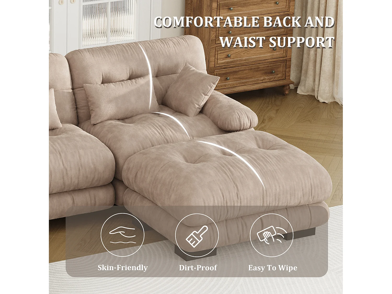 Modulaire U-vormige bank (300x80x143 cm) - Lounge-opstelling met kussens - Omvormbare schuimstructuur