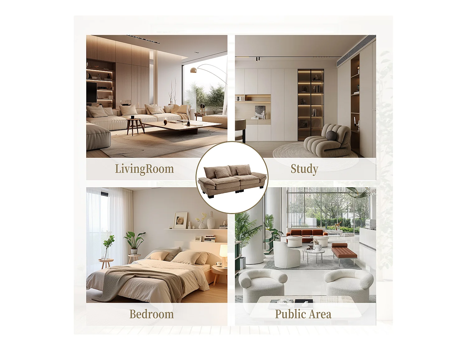 Canapé 2 places en velours taupe – dossier inclinable et convertible en lit - 2 coussins inclus - idéal pour salon ou bureau