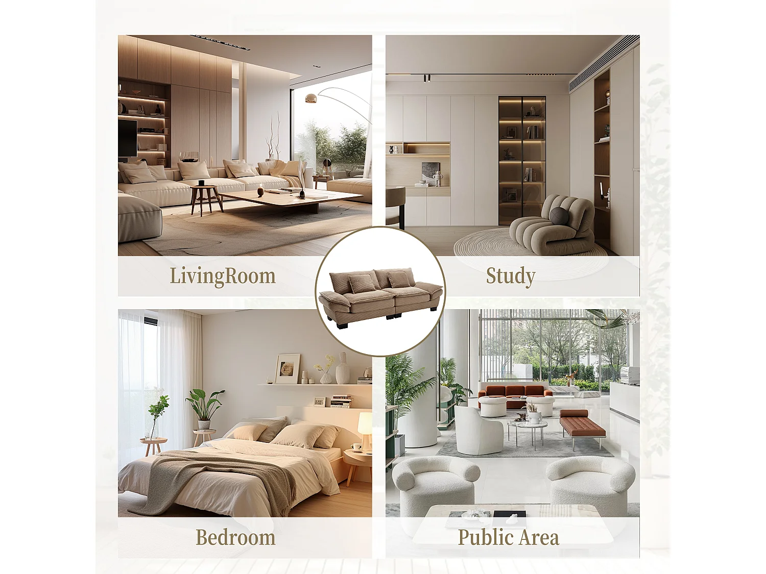 Canapé 2 places en velours taupe – dossier inclinable et convertible en lit - 2 coussins inclus - idéal pour salon ou bureau