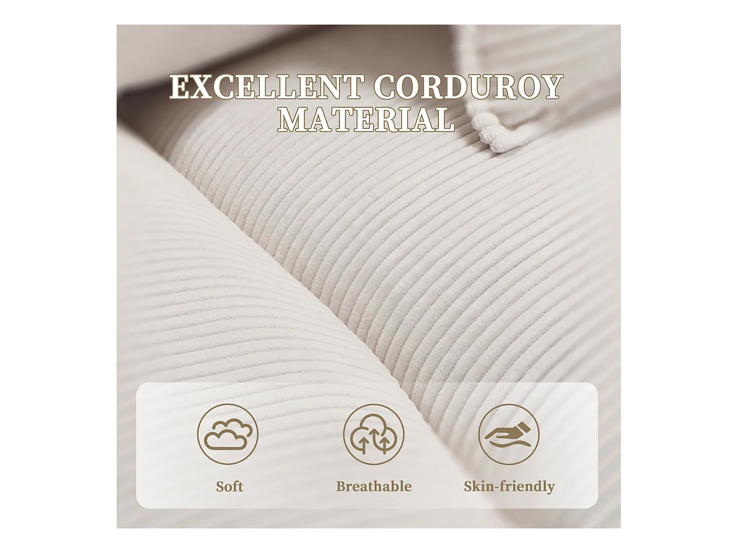 Canapé 2 places en velours beige – dossier inclinable et convertible en lit - 2 coussins inclus - idéal pour salon ou bureau