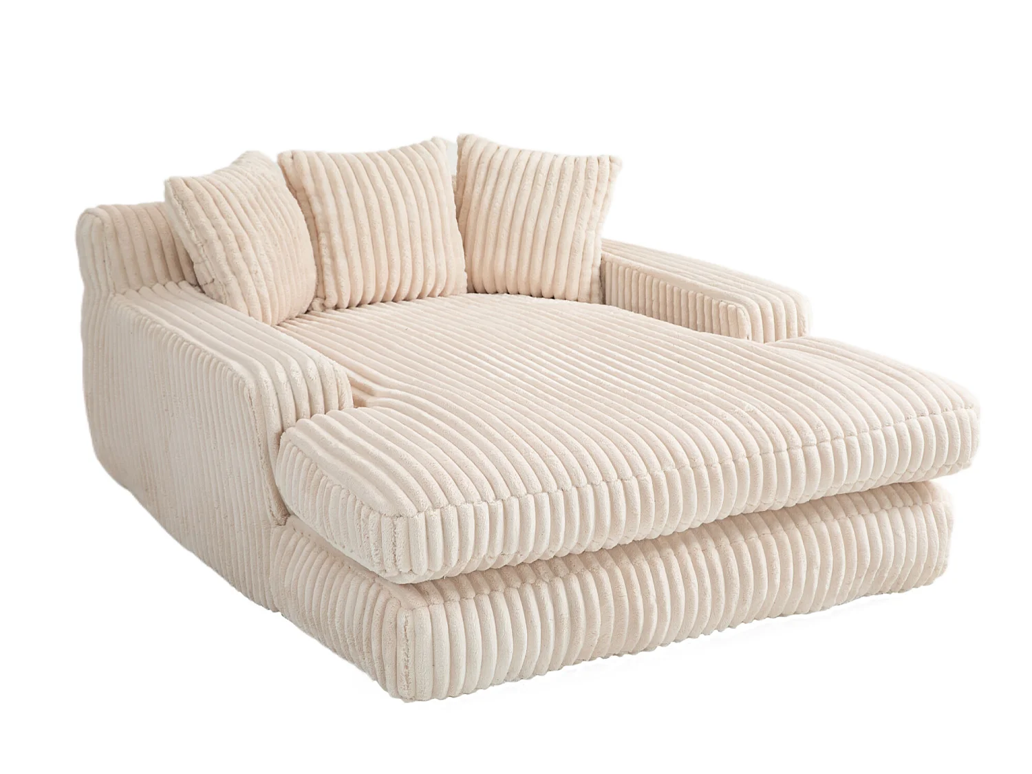 Sofá bajo de tejido de cordón con cojines - Medidas 125 × 155 × 63 cm - Sofá cama con espuma viscoelástica - Chaise longue sillón, color beige