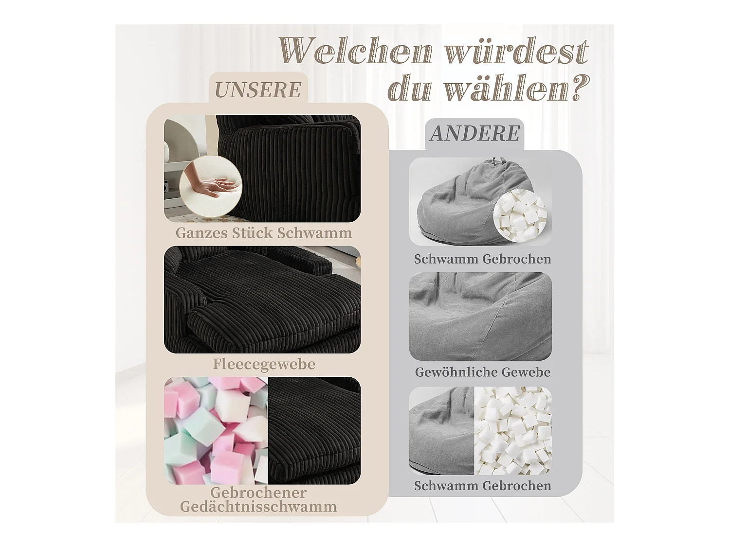 Canapé 2 places en velours côtelé Noir – double couche & assise ultra basse – avec 3 coussins – idéal pour salon - 125x155x63cm