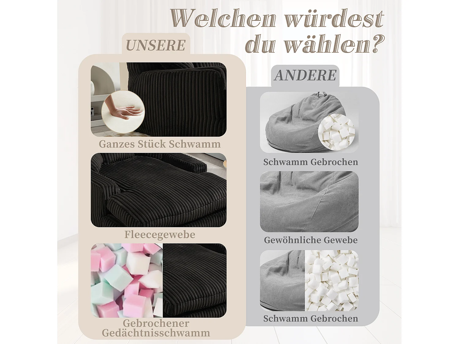 Canapé 2 places en velours côtelé Noir – double couche & assise ultra basse – avec 3 coussins – idéal pour salon - 125x155x63cm