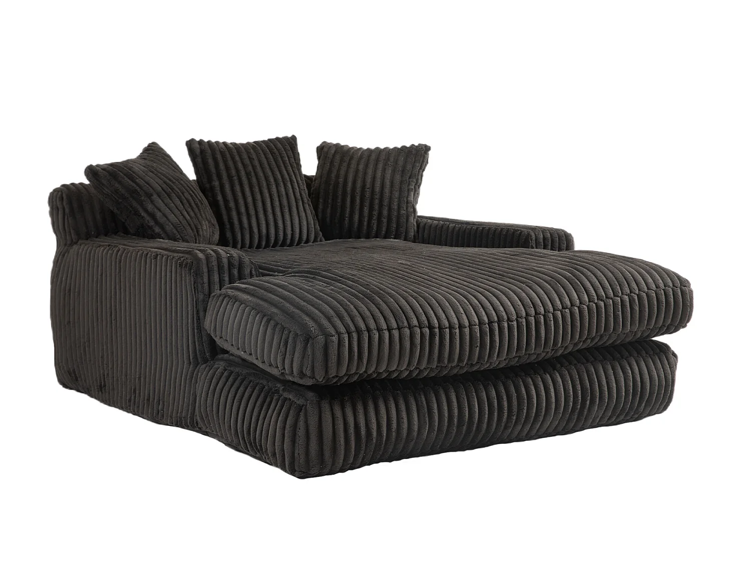 Sofá bajo de tejido acanalado con cojines - Medidas 125 × 155 × 63 cm - Sofá cama con espuma viscoelástica - Sillón chaise longue, color negro