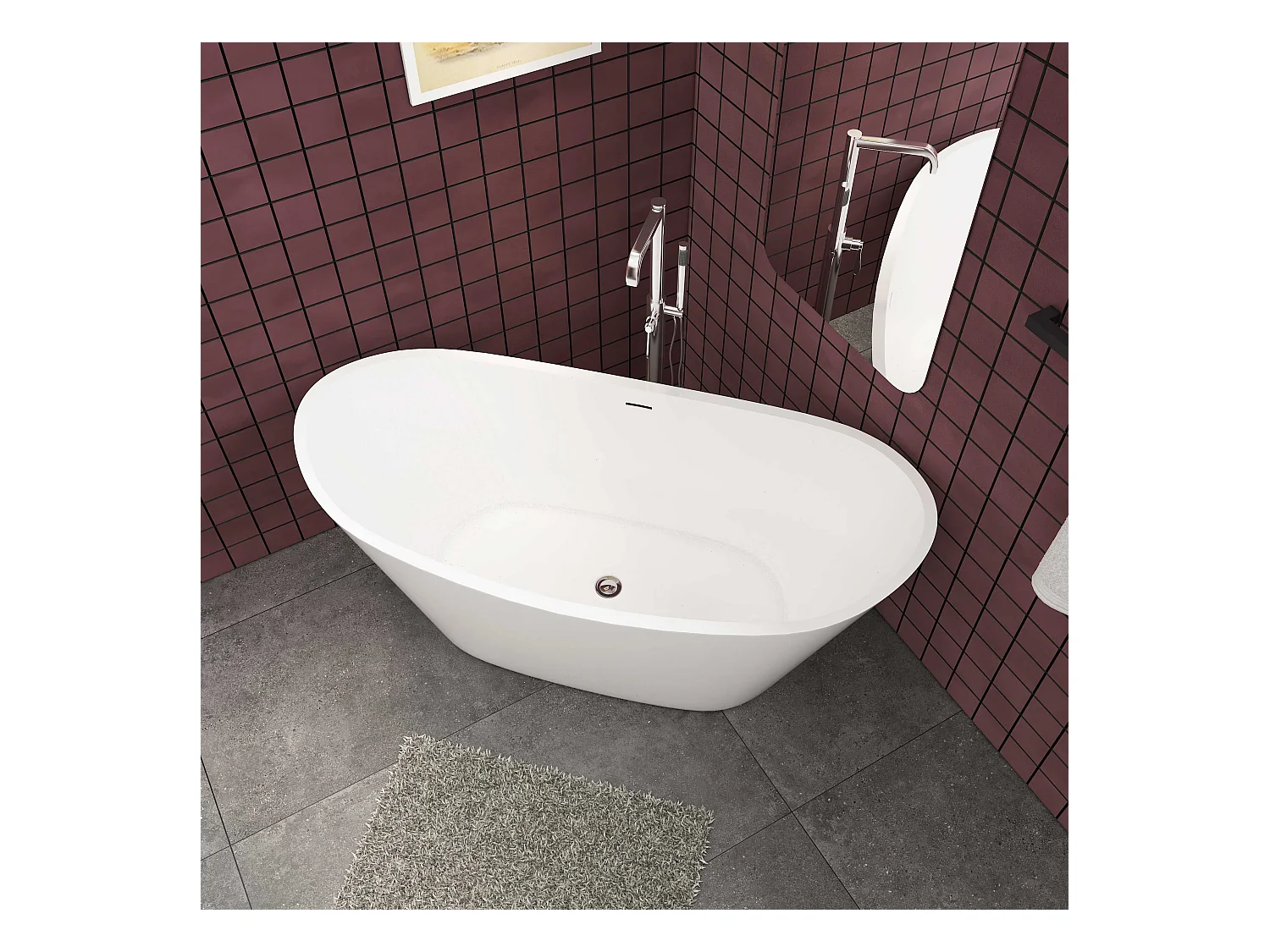 150x72x65 cm freistehende Badewanne  Schiffsbadewanne   Acrylbadewanne