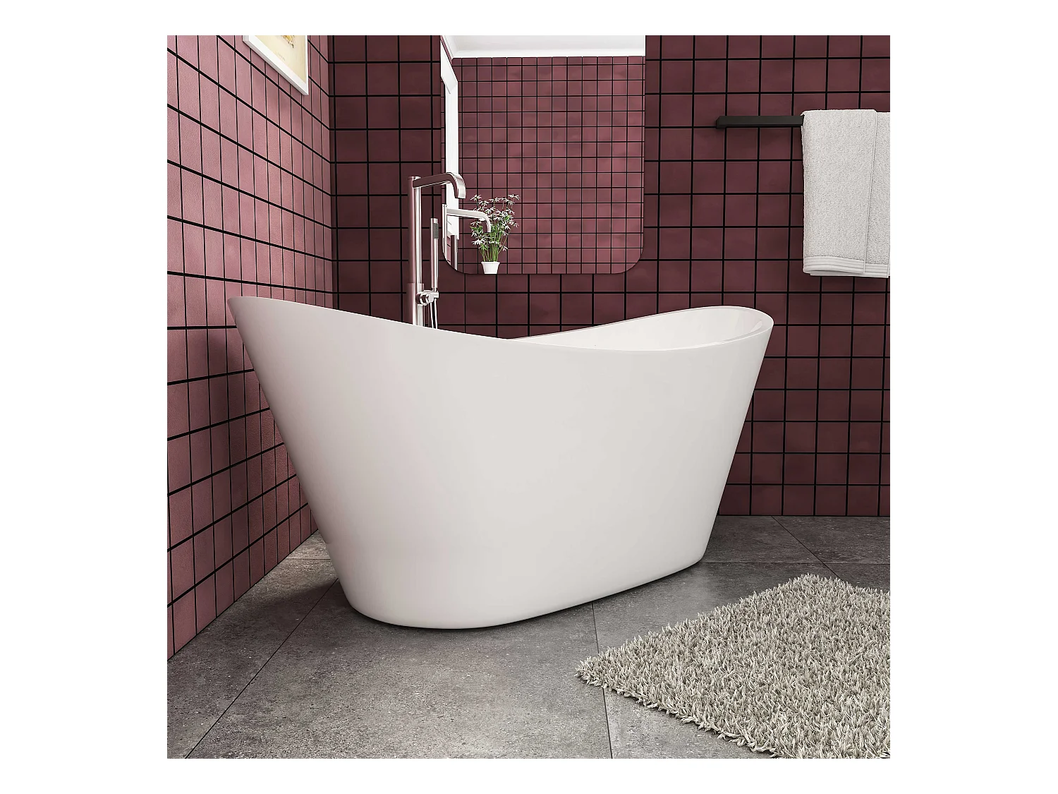 150x72x65 cm freistehende Badewanne  Schiffsbadewanne   Acrylbadewanne