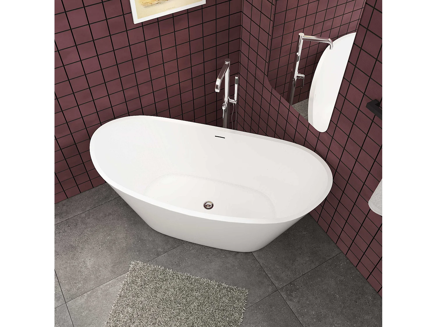 150x72x65 cm freistehende Badewanne  Schiffsbadewanne   Acrylbadewanne