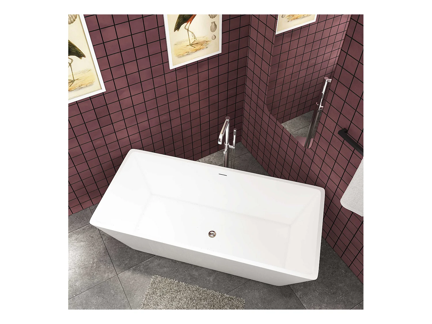 170x80x58 cm freistehende Badewanne  Rechteckige Badewanne  Acrylbadewanne