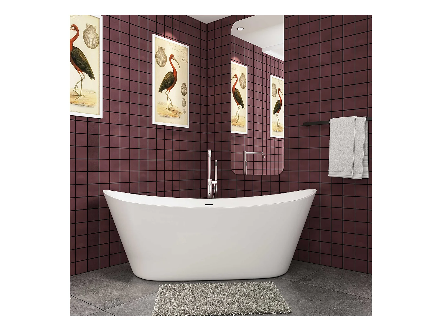 170x72x65 cm freistehende Badewanne  Schiffsbadewanne   Acrylbadewanne